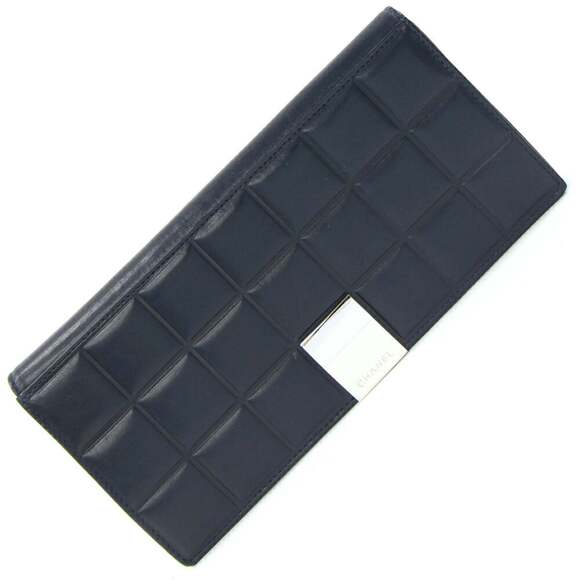 CHANEL Authentic Blue Lambskin Leather Wallet